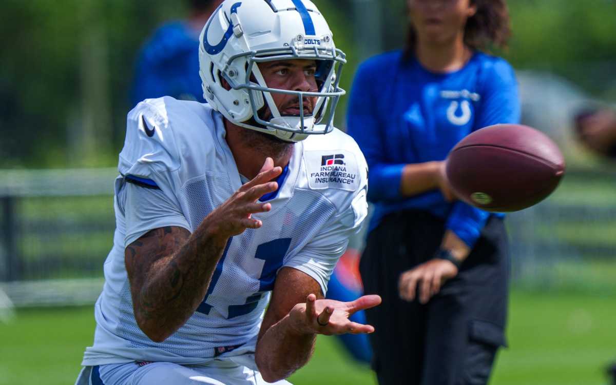 Indianapolis Colts wide receiver Michael Pittman Jr. (11) pulls in a catch Wednesday, Aug. 10, 2022, during training camp at Grand Park Sports Campus in Westfield, Indiana.