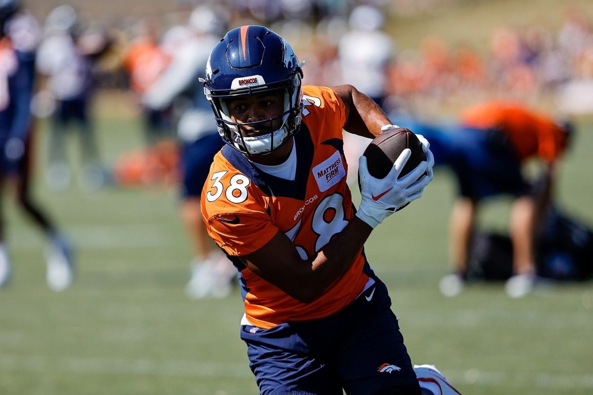 Denver Broncos wide receiver Darrius Shepherd (38) during training camp at the UCHealth Training Center.
