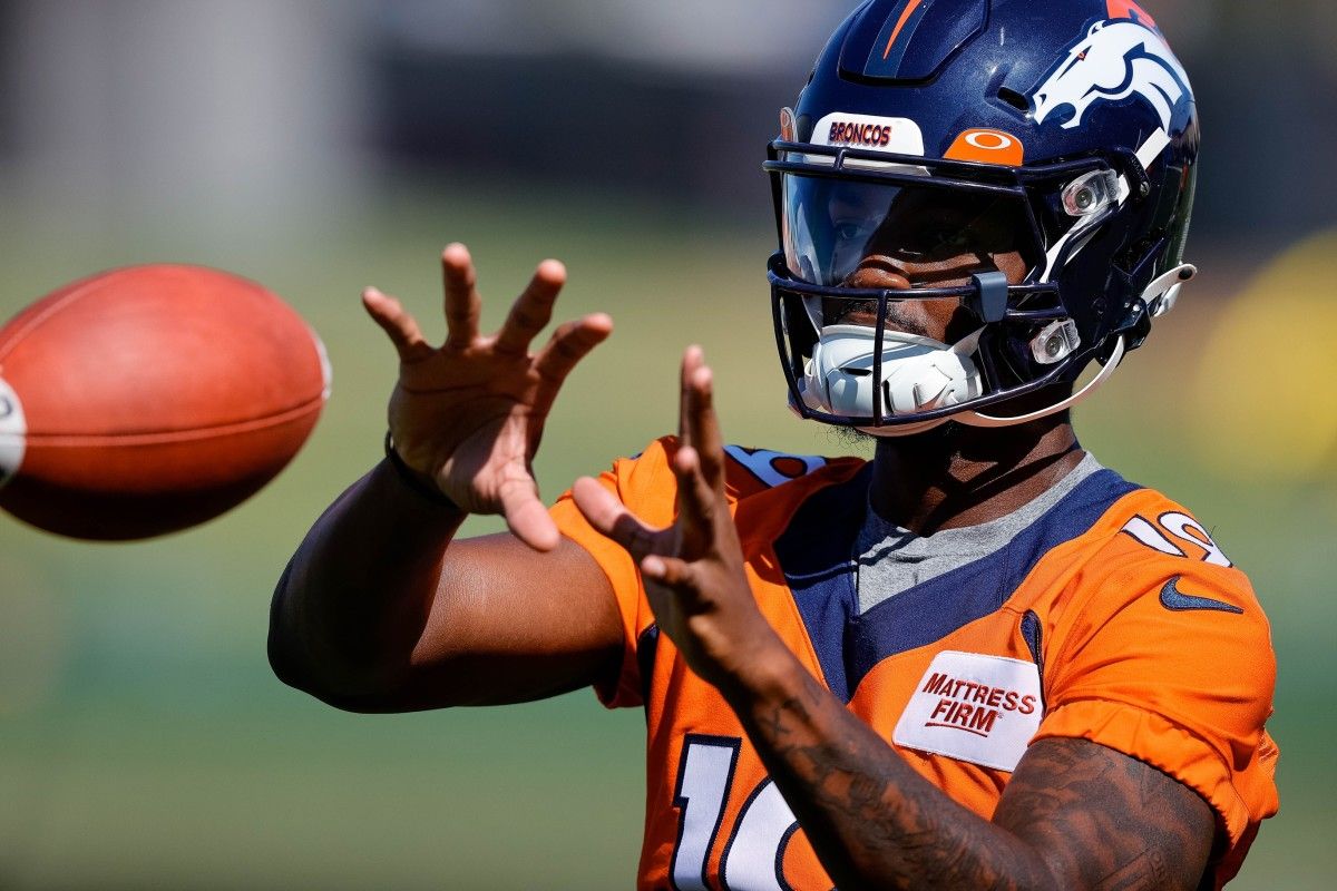 Denver Broncos wide receiver Seth Williams (19) during training camp at the UCHealth Training Center.