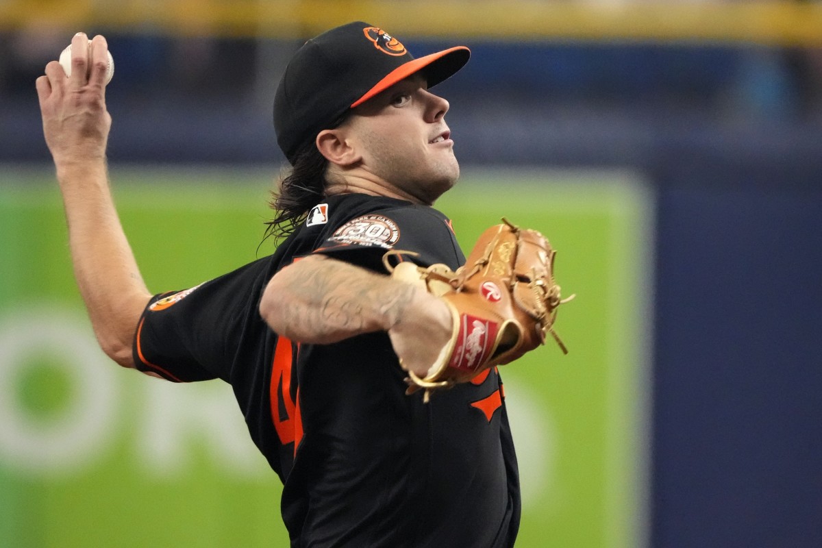 DL Hall made his major-league debut for the Baltimore Orioles on Saturday. It didn't go well, giving up five runs in 3 2/3 innings, but he'll be back soon. (USA TODAY Sports)