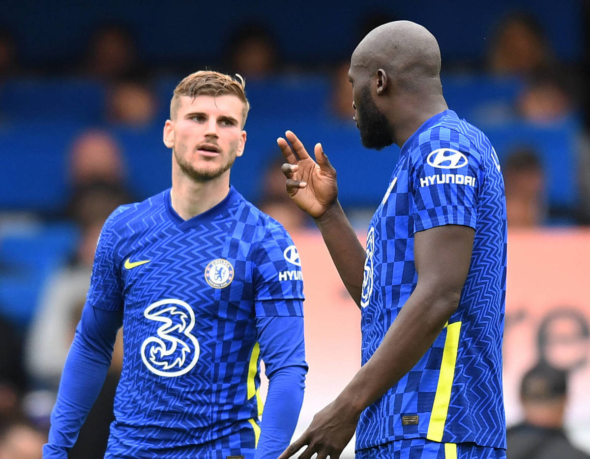 Timo Werner (left) and Romelu Lukaku pictured playing for Chelsea in 2021
