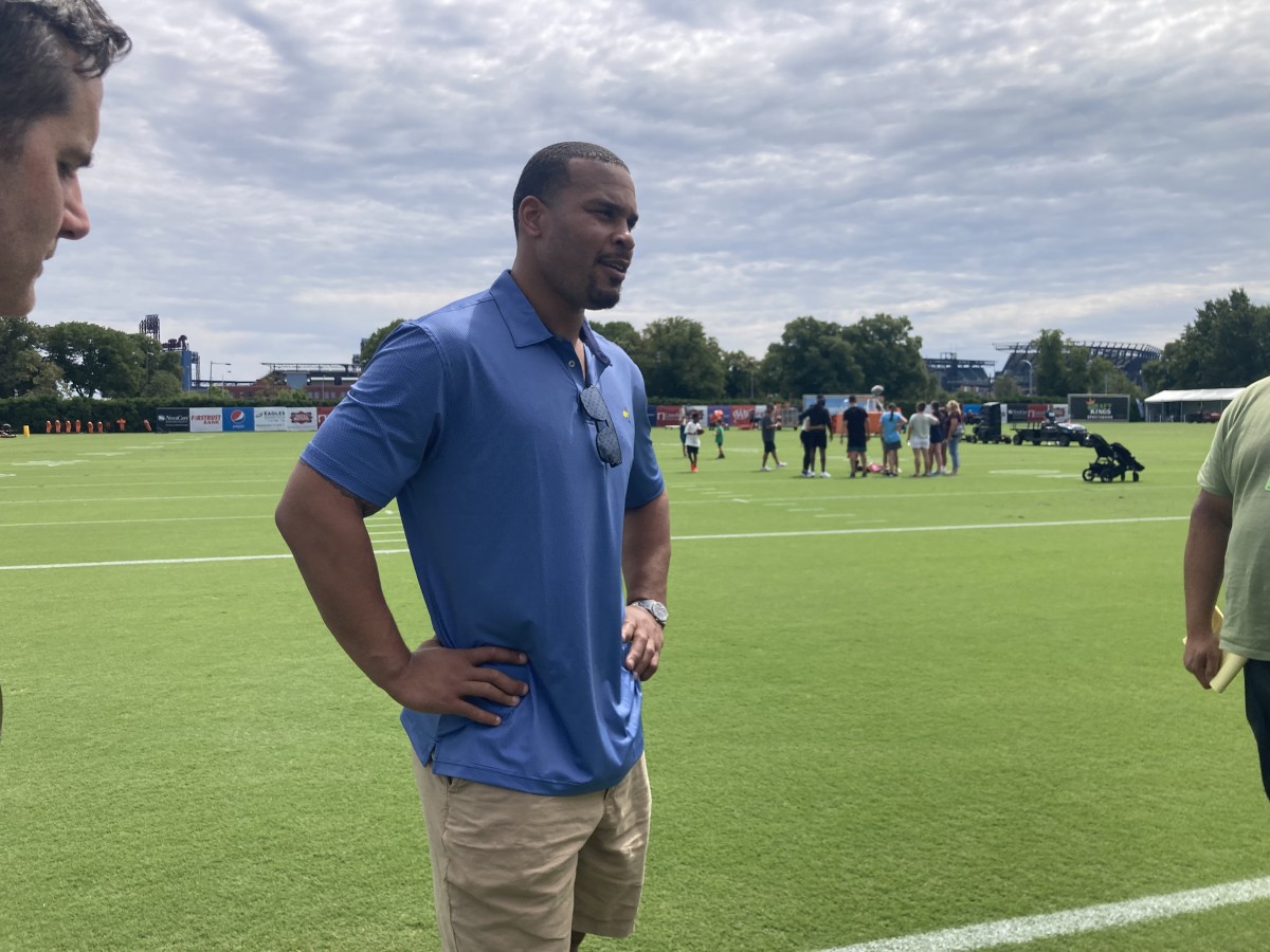 Retired guard Brandon Brooks took in Sunday's practice on Aug. 14, 2022