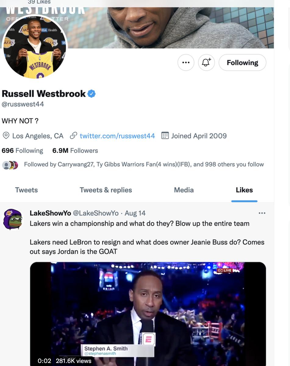 Russell Westbrook's Most Recent Like On Twitter 