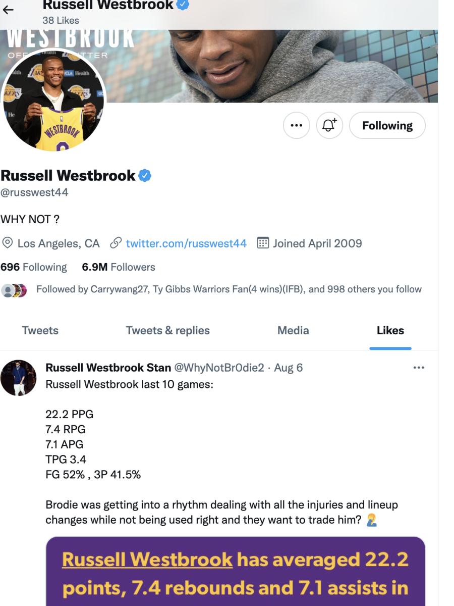 Russell Westbrook's Most Recent Likes 