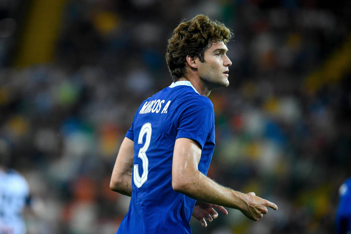 Marcos Alonso pictured in action for Chelsea during a 2022 pre-season friendly against Udinese