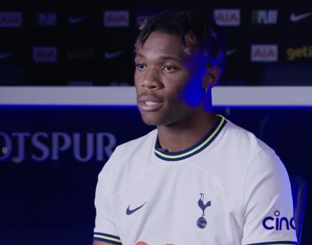 Destiny Udogie pictured during his first interview as a Tottenham Hotspur player in August 2022