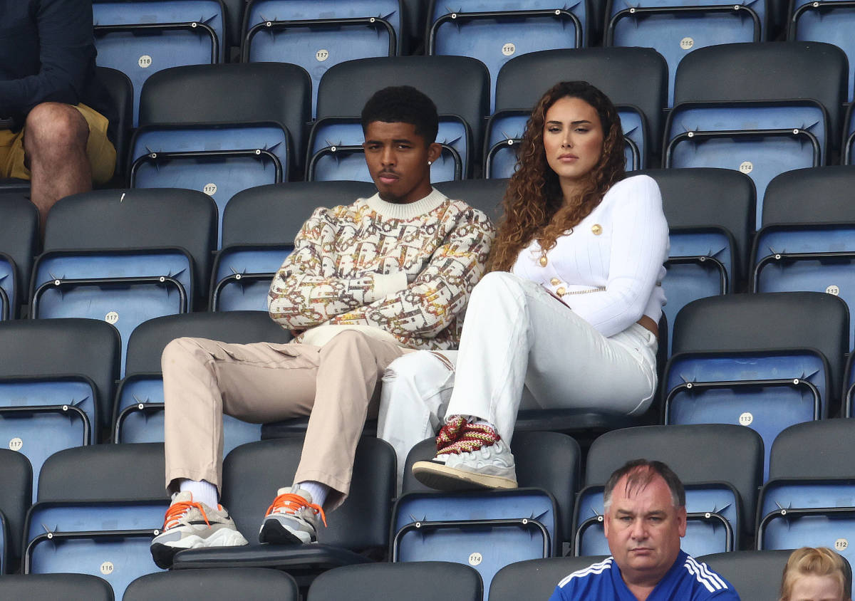 Wesley Fofana and his girlfriend pictured at the King Power Stadium to watch Leicester vs Southampton in August 2022