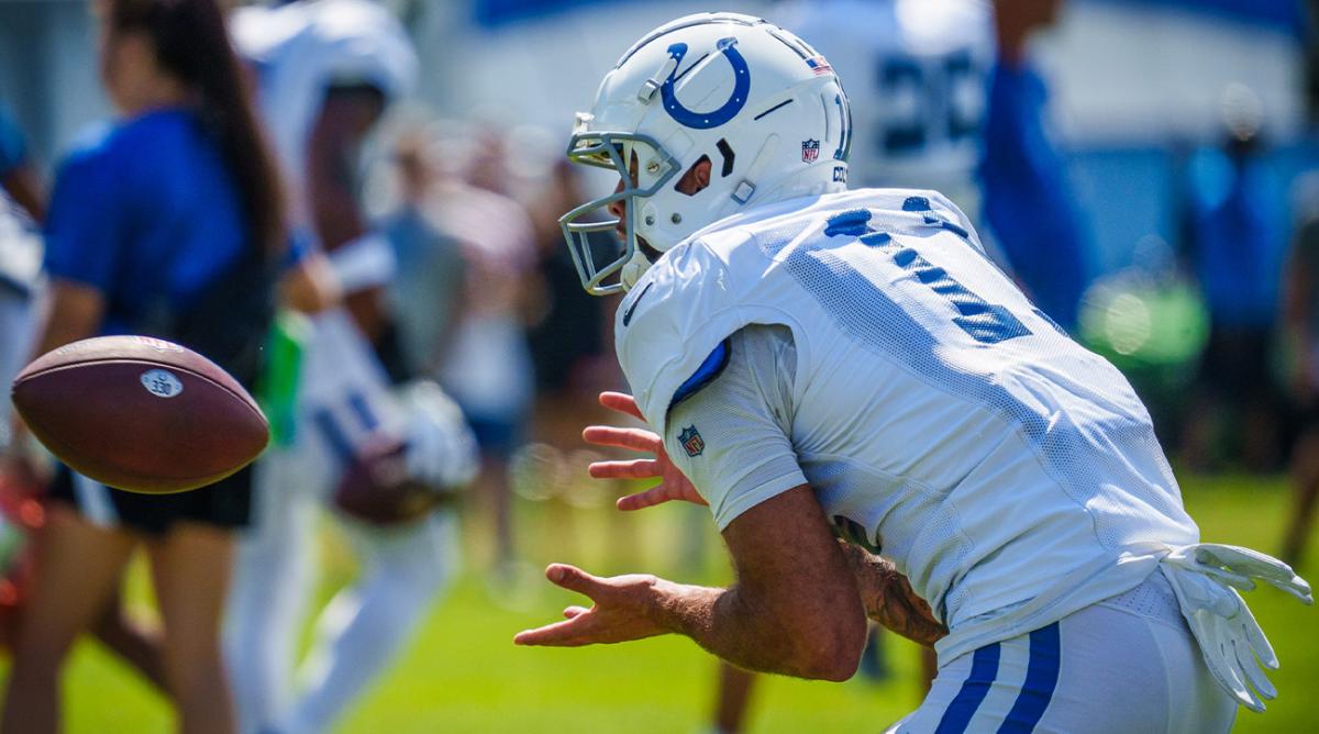 Indianapolis Colts wide receiver Michael Pittman Jr. (11) prepares to catch a pass Thursday, Aug. 18, 2022, during a joint training camp with the Detroit Lions at the Grand Park Sports Campus in Westfield, Indiana.