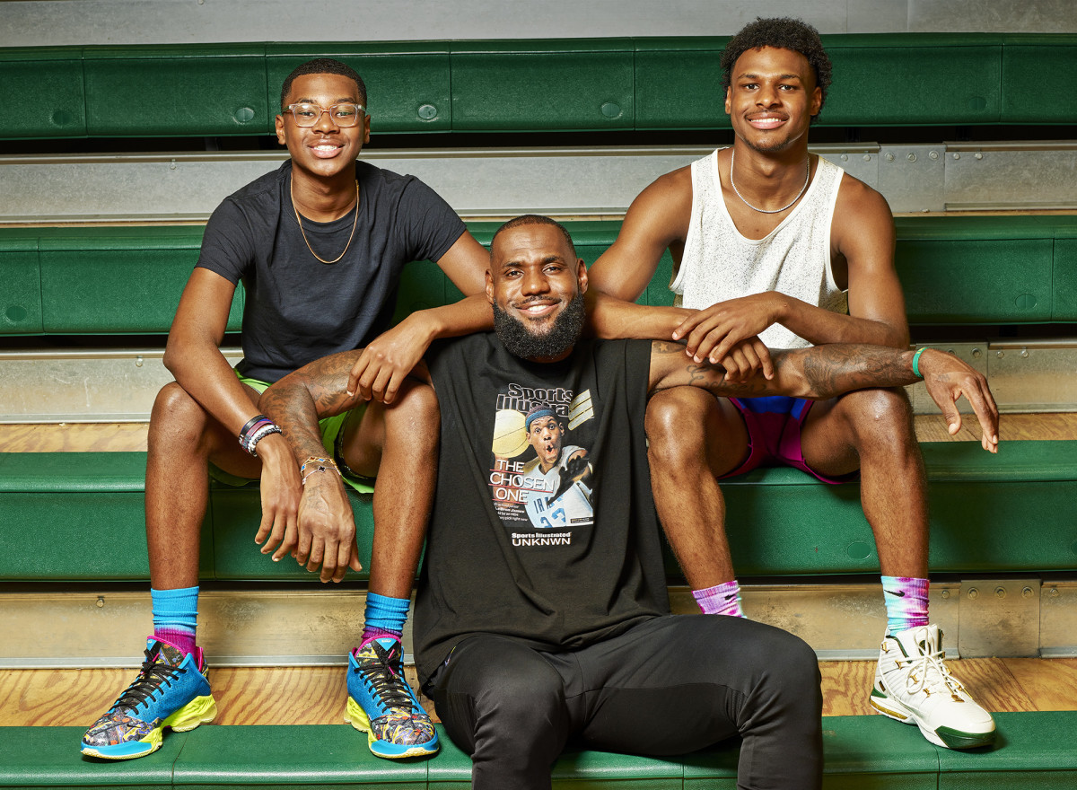Bryce, LeBron and Bronny photographed for SI at St. Vincent–St. Mary High in Akron, on July 1—right as free agency started.
