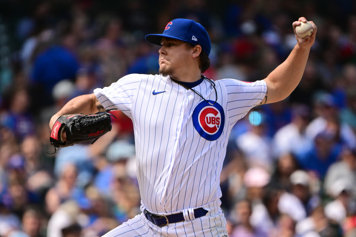 Chicago Cubs pitcher Justin Steele pitching this season at Wrigley Field. 