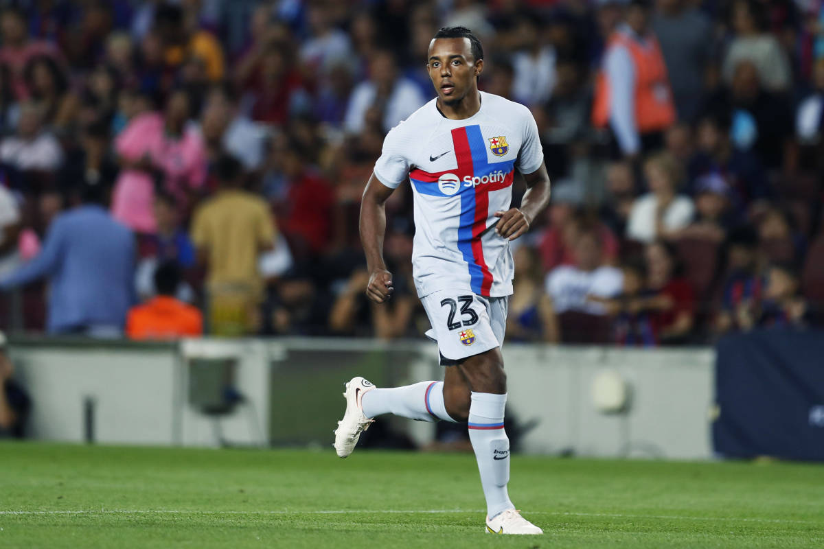 Jules Kounde pictured wearing the no.23 during a charity game for Barcelona against Manchester City in August 2022