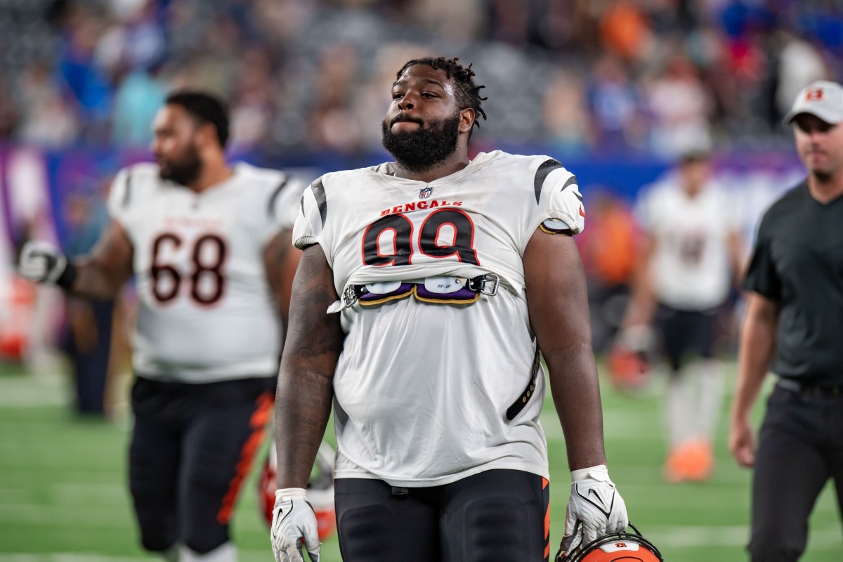 Aug 21, 2022; East Rutherford, New Jersey, USA; Cincinnati Bengals defensive tackle Tyler Shelvin (99) is pictured after the preseason game against the New York Giants at MetLife Stadium. Mandatory Credit: John Jones-USA TODAY Sports