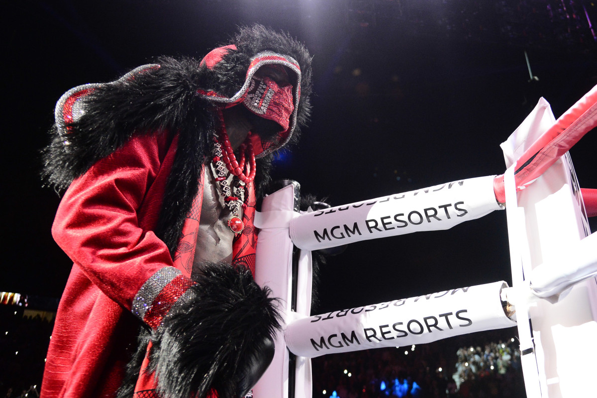 Deontay Wilder enters the arena to face Tyson Fury (not pictured) for the WBC/Lineal heavyweight championship boxing match at T-Mobile Arena.