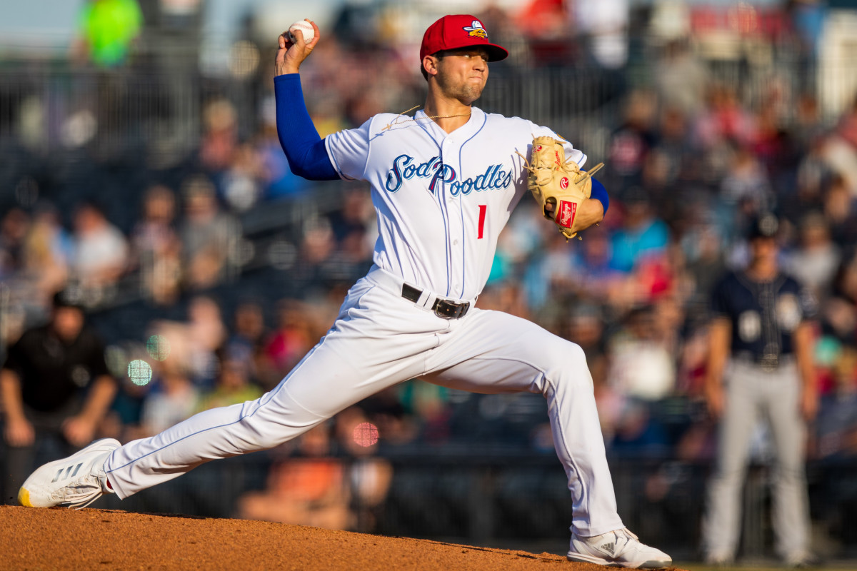 Slade Cecconi throws a pitch for the Amarillo Sod Poodles.