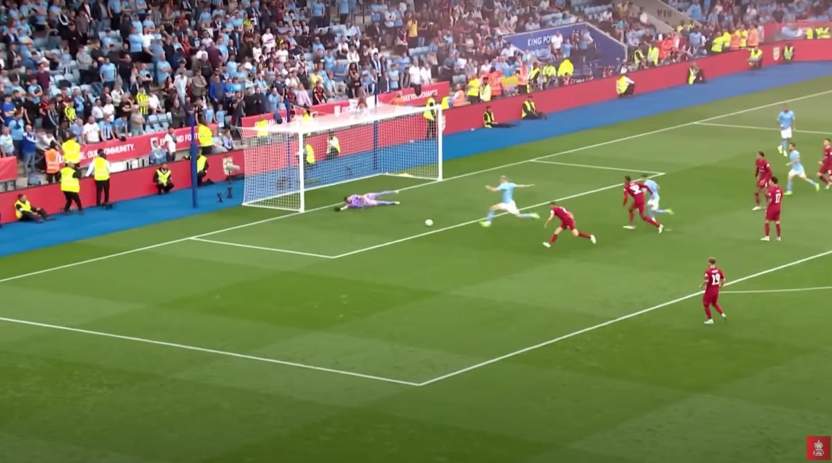 Erling Haaland misses an open net vs. Liverpool.