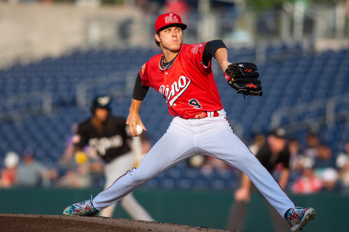 Drey Jameson (9) throws a pitch against the Salt Lake Bees