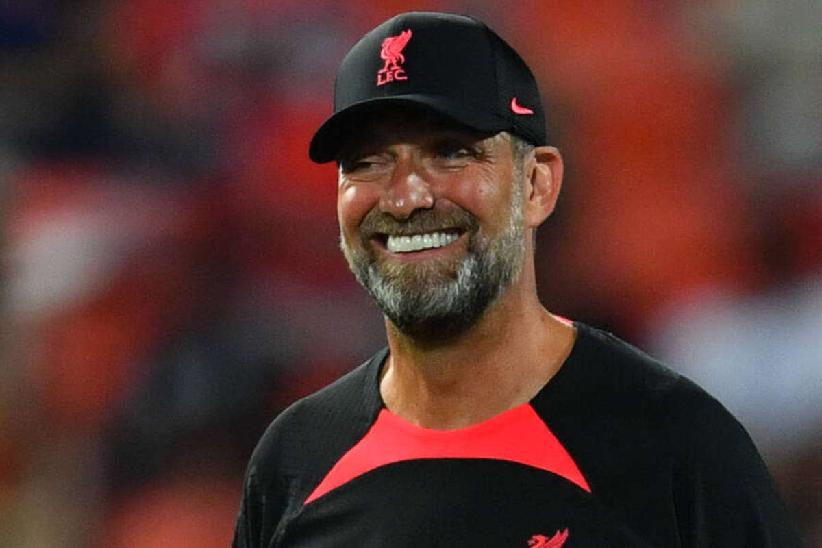 Liverpool manager Jurgen Klopp pictured smiling during a pre-season training session in July 2022