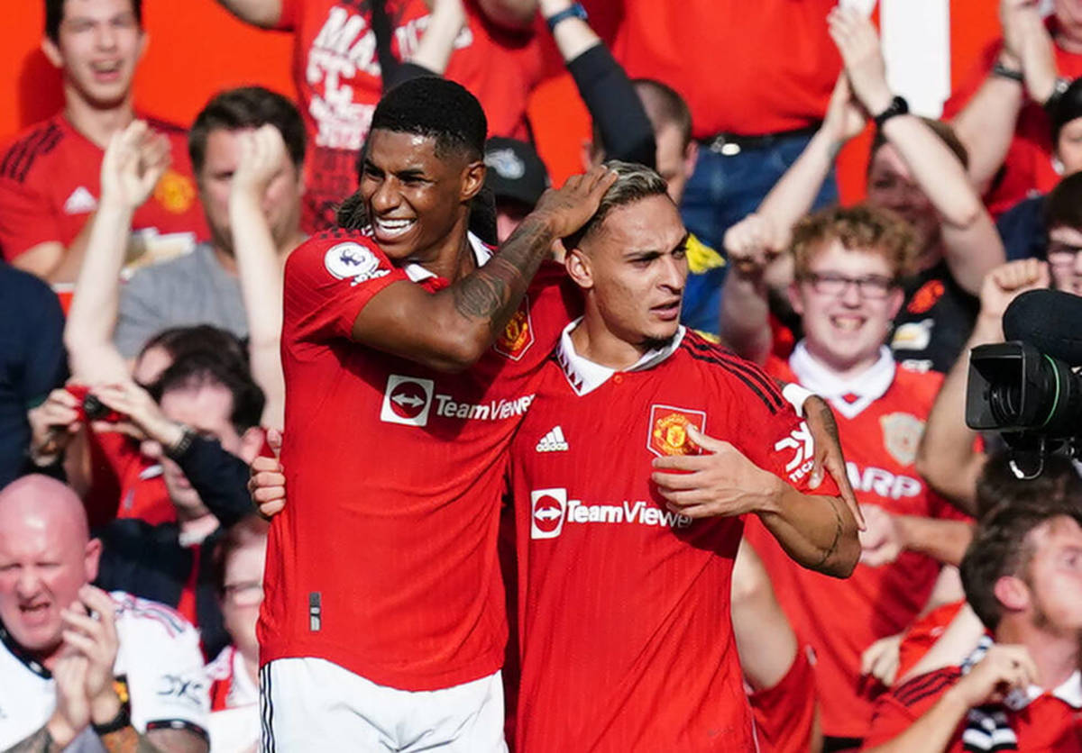 Marcus Rashford (left) and Antony pictured during Manchester United's 3-1 win over Arsenal in September 2022