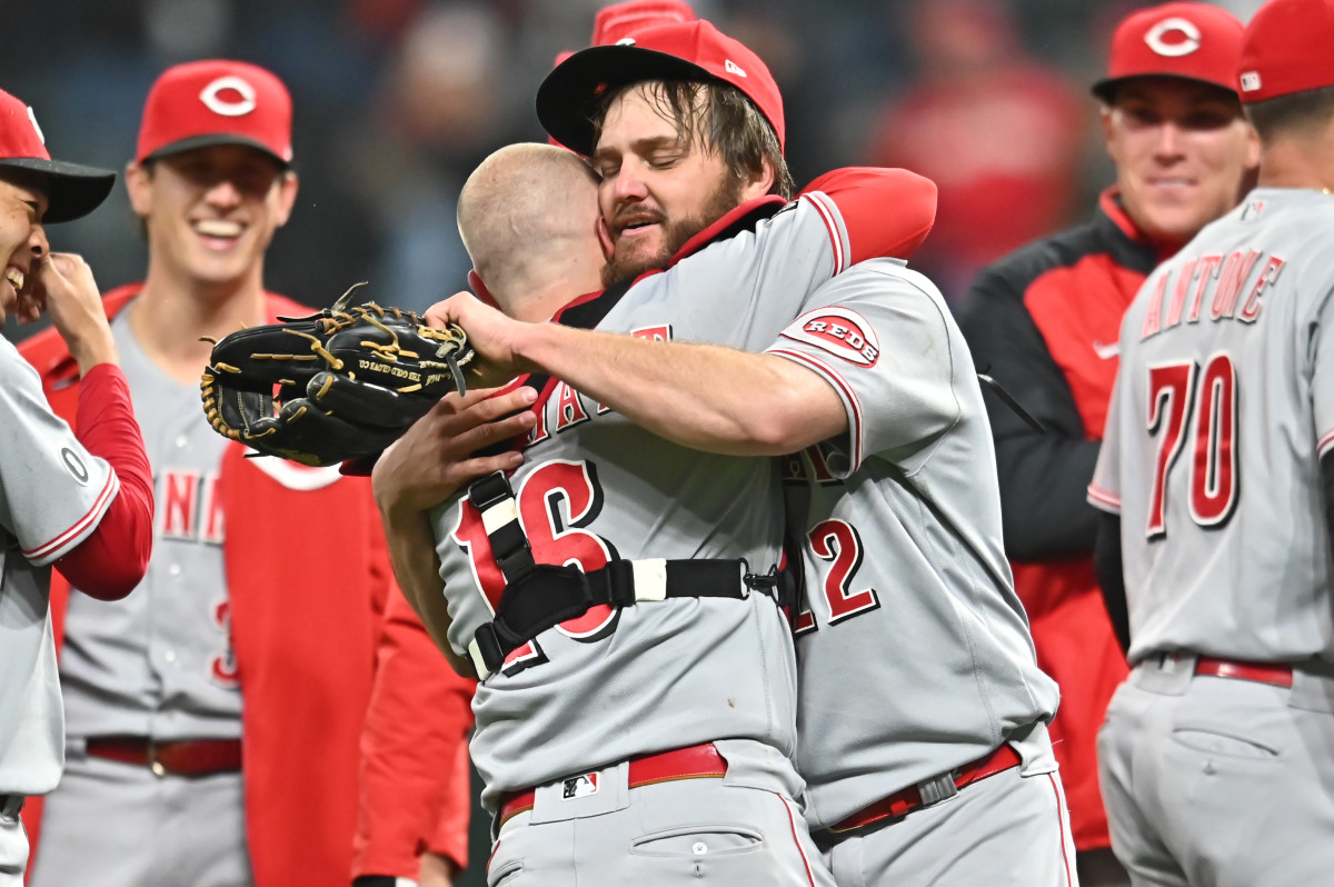 Chicago Cubs pitcher Wade Miley (pictured as a Cincinnati Red) celebrates his first-career no hitter last season. 