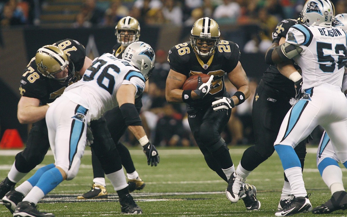December 28, 2008; New Orleans Saints running back Deuce McAllister (26) carries the ball against the Carolina Panthers. Mandatory Credit: Crystal LoGiudice-USA TODAY Sports