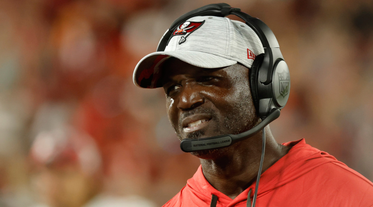Tampa Bay Buccaneers head coach Todd Bowles looks on against the Miami Dolphins during the second quarter at Raymond James Stadium on Aug. 13, 2022.