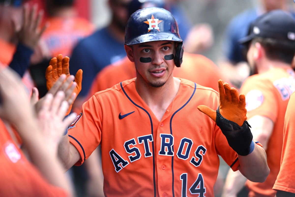 Former SF Giants utility man Mauricio Dubon in the dugout with the Astros.