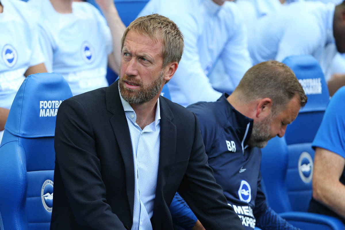 Manager Graham Potter pictured in the Brighton dugout during the club's Premier League game against Leicester in September 2022
