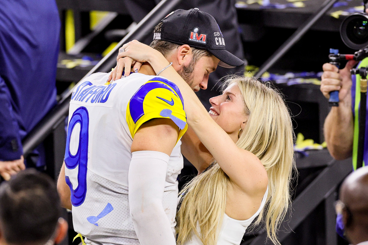 Matthew and Kelly Stafford embrace after Super Bowl LVI