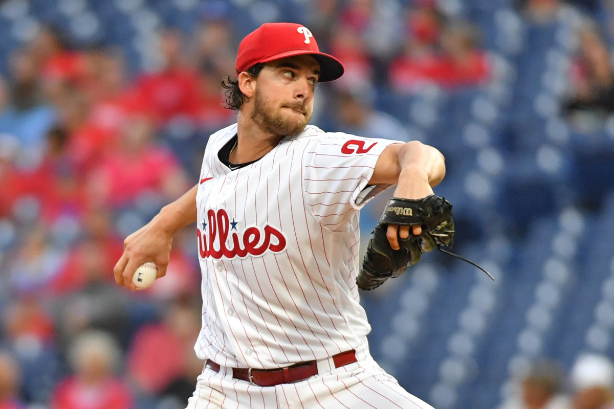 Aaron Nola throws a pitch at Citizens Bank Park