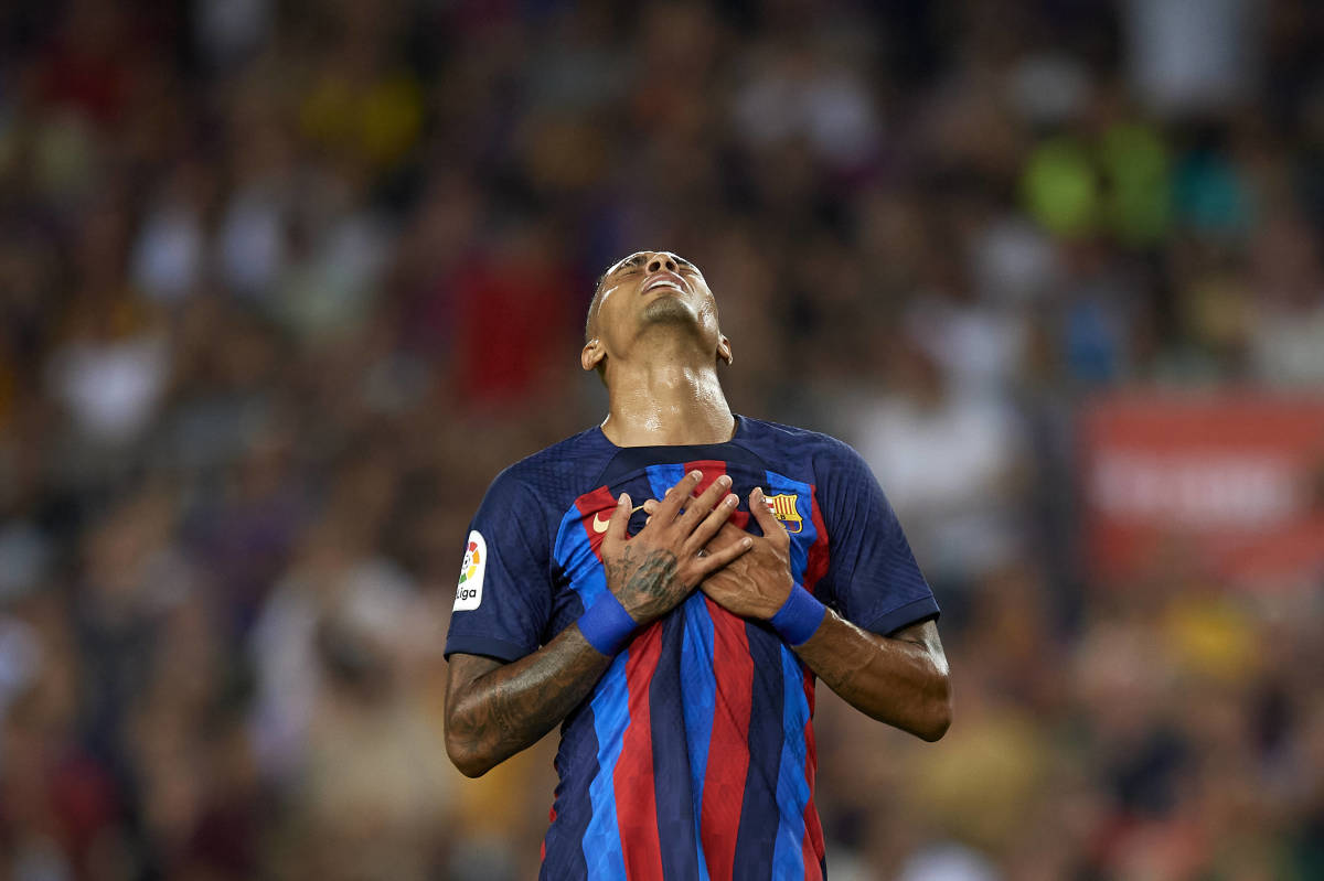 Raphinha pictured during Barcelona's game against Rayo Vallecano in August 2022