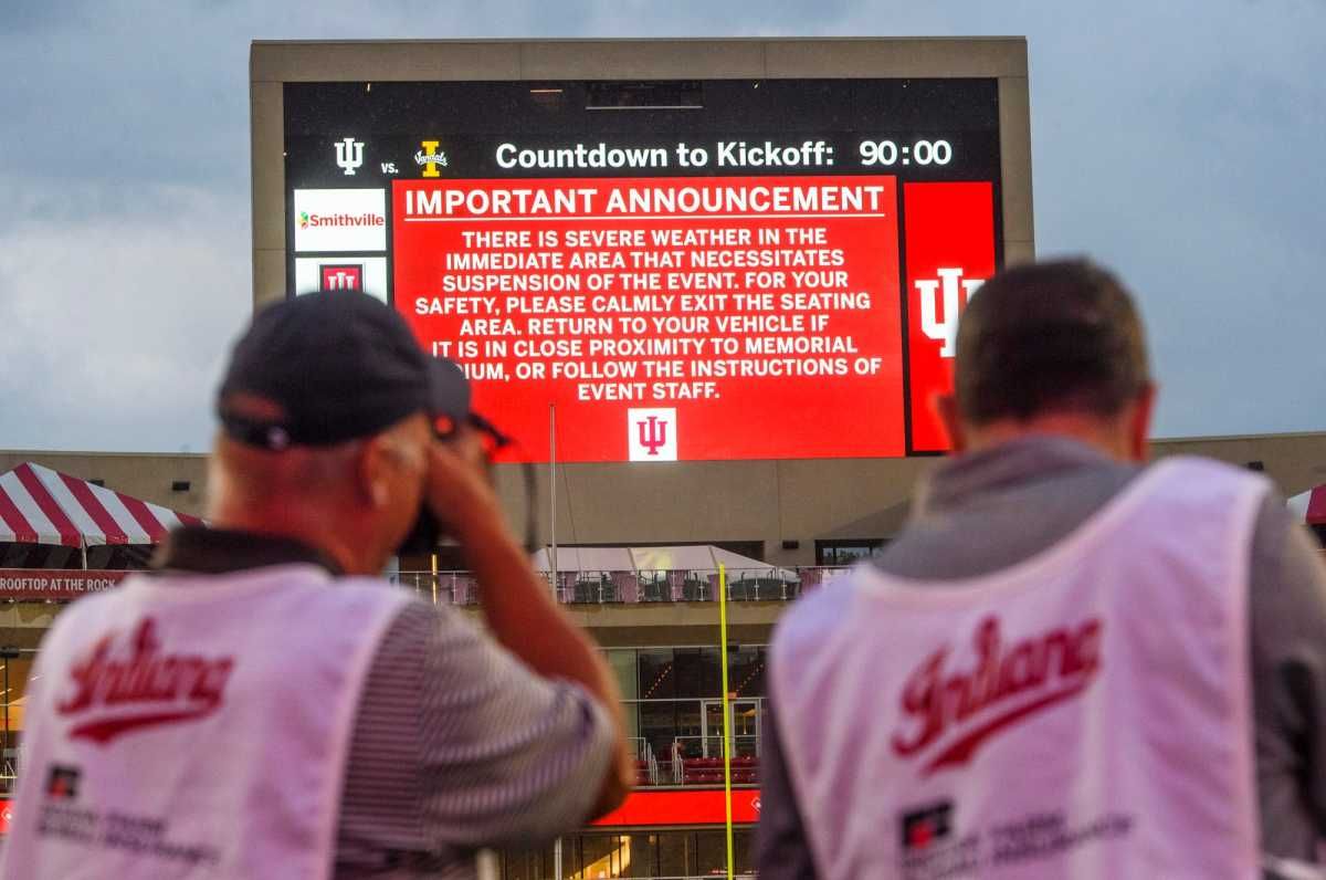 Indiana football has a weather delay.