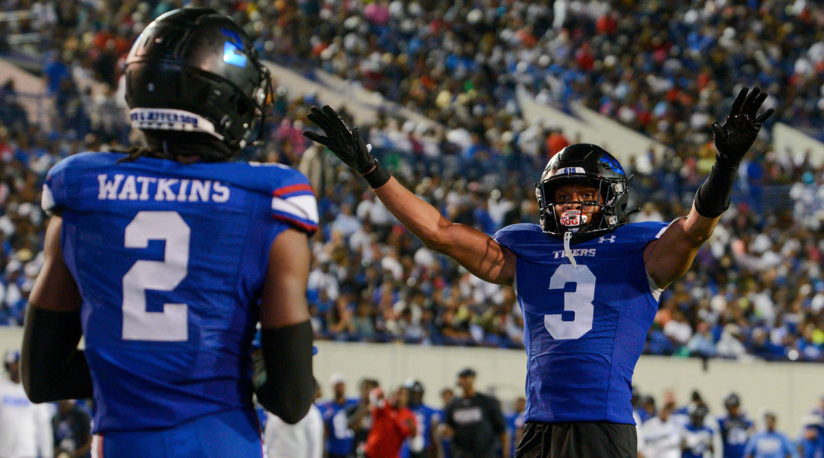 Jackson State celebrates against Tennessee State.