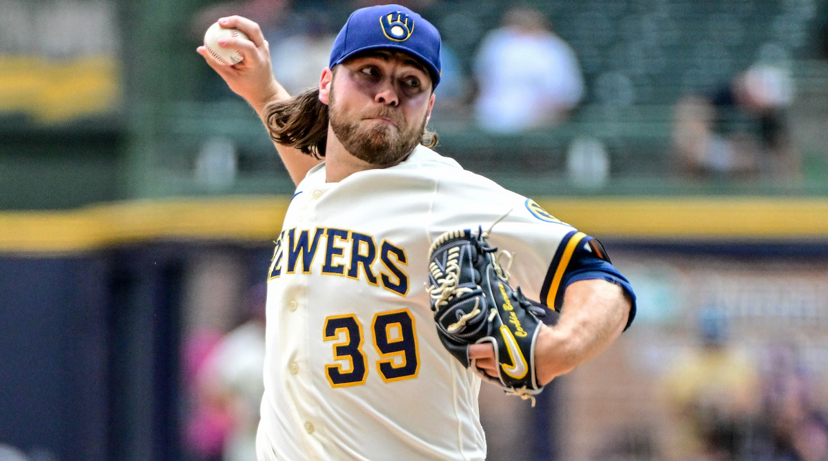 Sep 8, 2022; Milwaukee, Wisconsin, USA; Milwaukee Brewers pitcher Corbin Burnes (39) throws a pitch in the first inning against the San Francisco Giants at American Family Field.