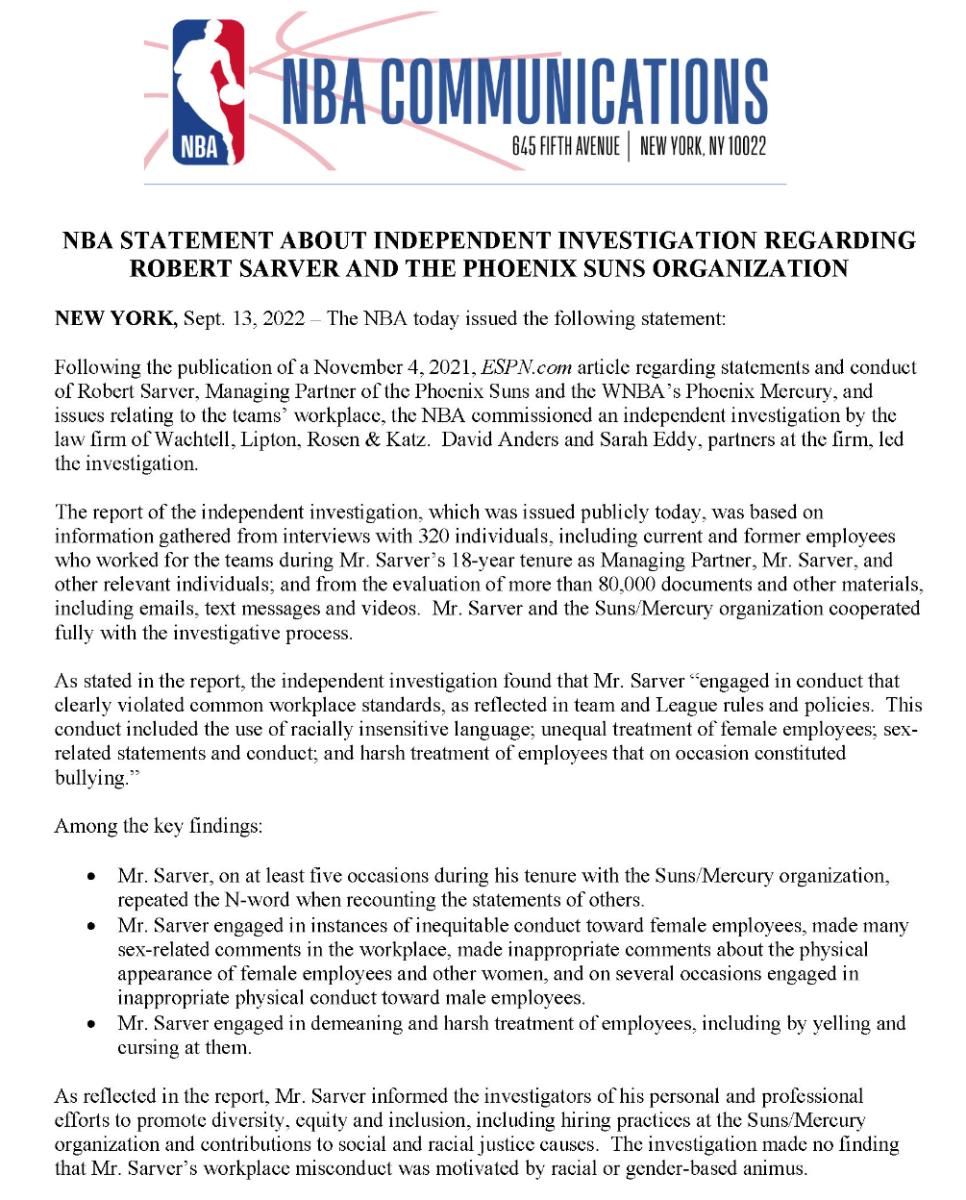 Sarver Statement 1