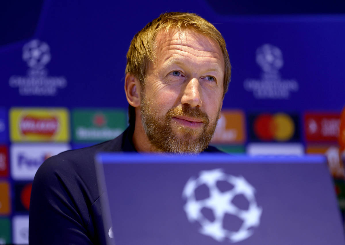 Graham Potter pictured at his first Champions League press conference as Chelsea manager in September 2022