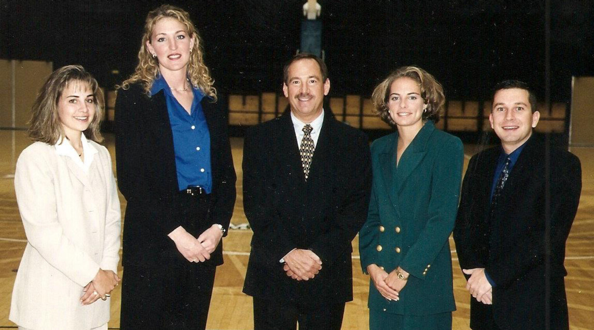Colorado State coaching staff featuring Becky Hammon, Tom Collen and Curt Miller