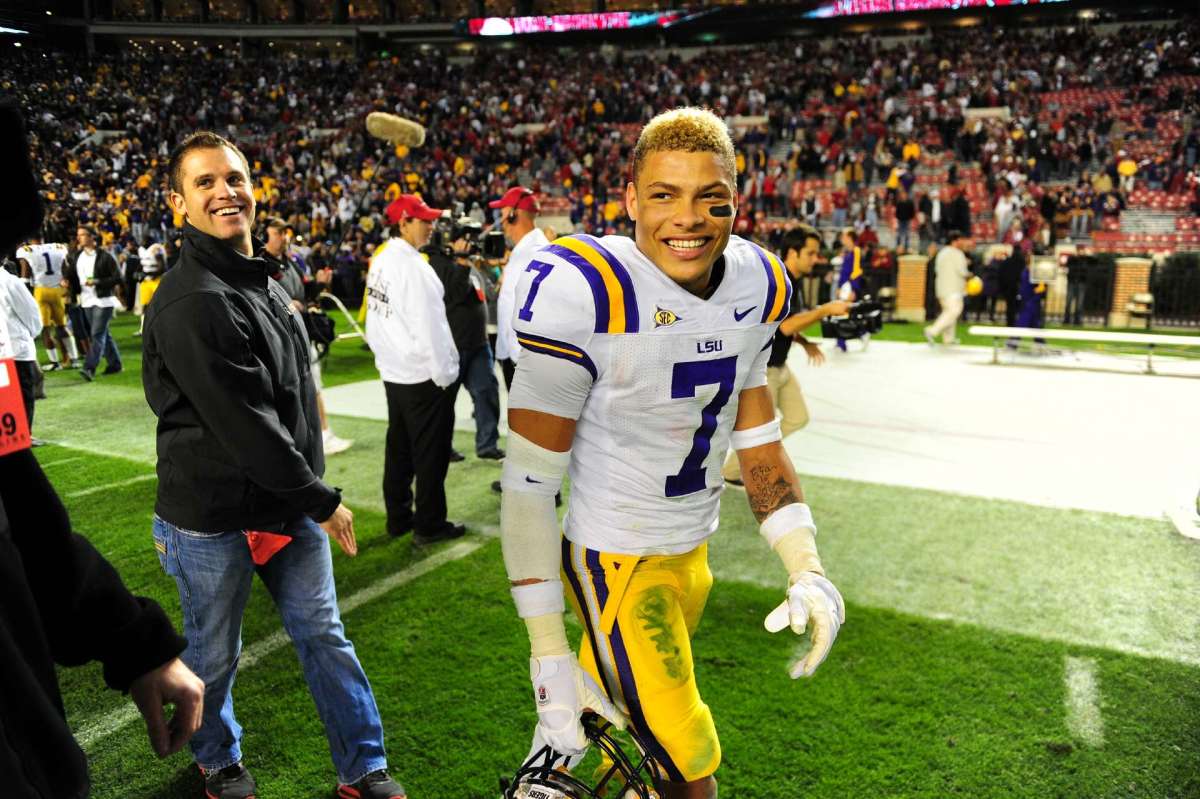 Tyrann Mathieu walks off the field after a game during his time at LSU