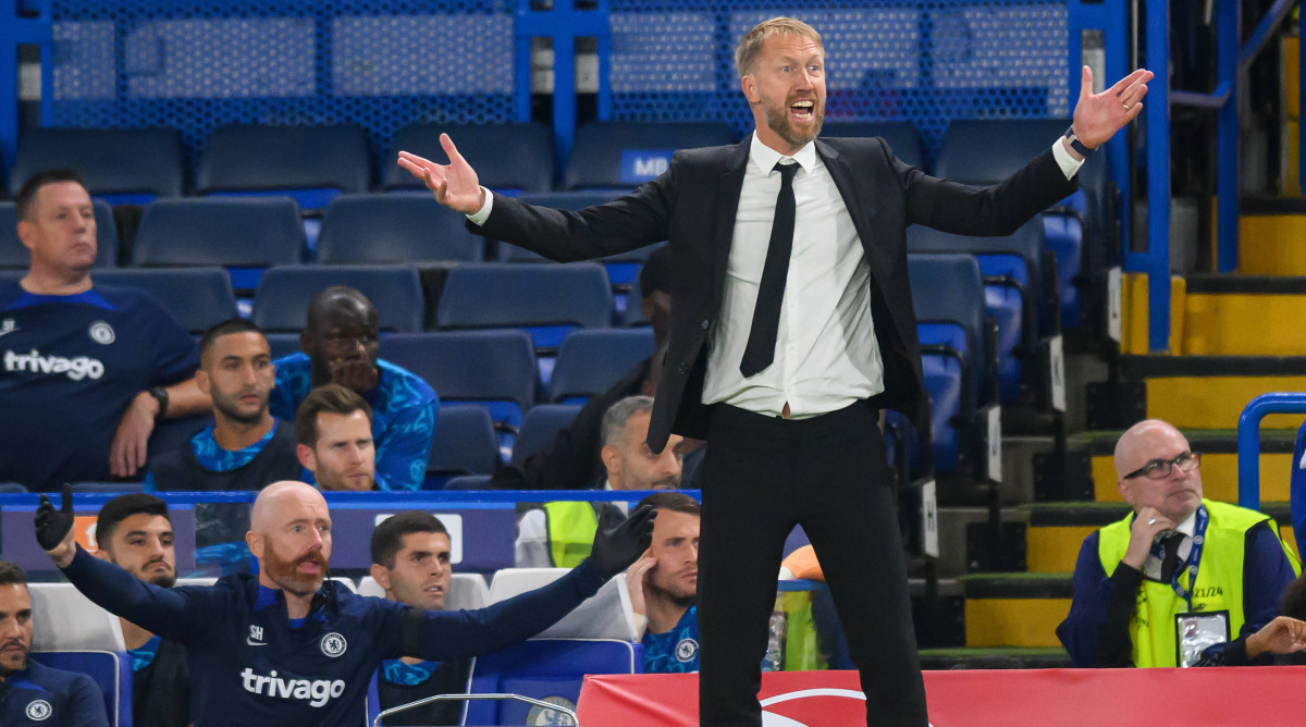 Graham Potter by the Chelsea bench