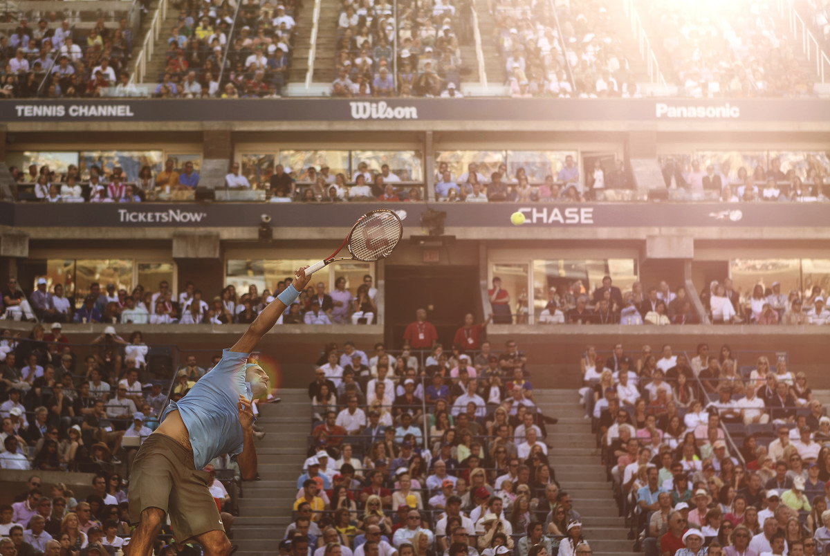 Federer serves it up at the 2010 U.S. Open.