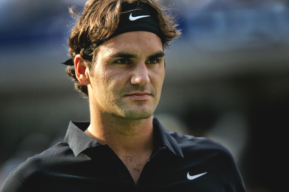 Roger Federer in between points during his 2007 U.S. Open final clash against Novak Djokovic.