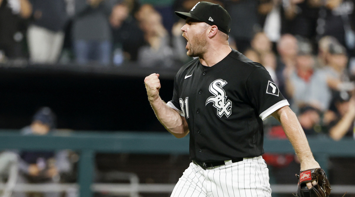 Sep 13, 2022; Chicago, Illinois, USA; Chicago White Sox relief pitcher Liam Hendriks (31) celebrates their win against the Colorado Rockies at Guaranteed Rate Field.
