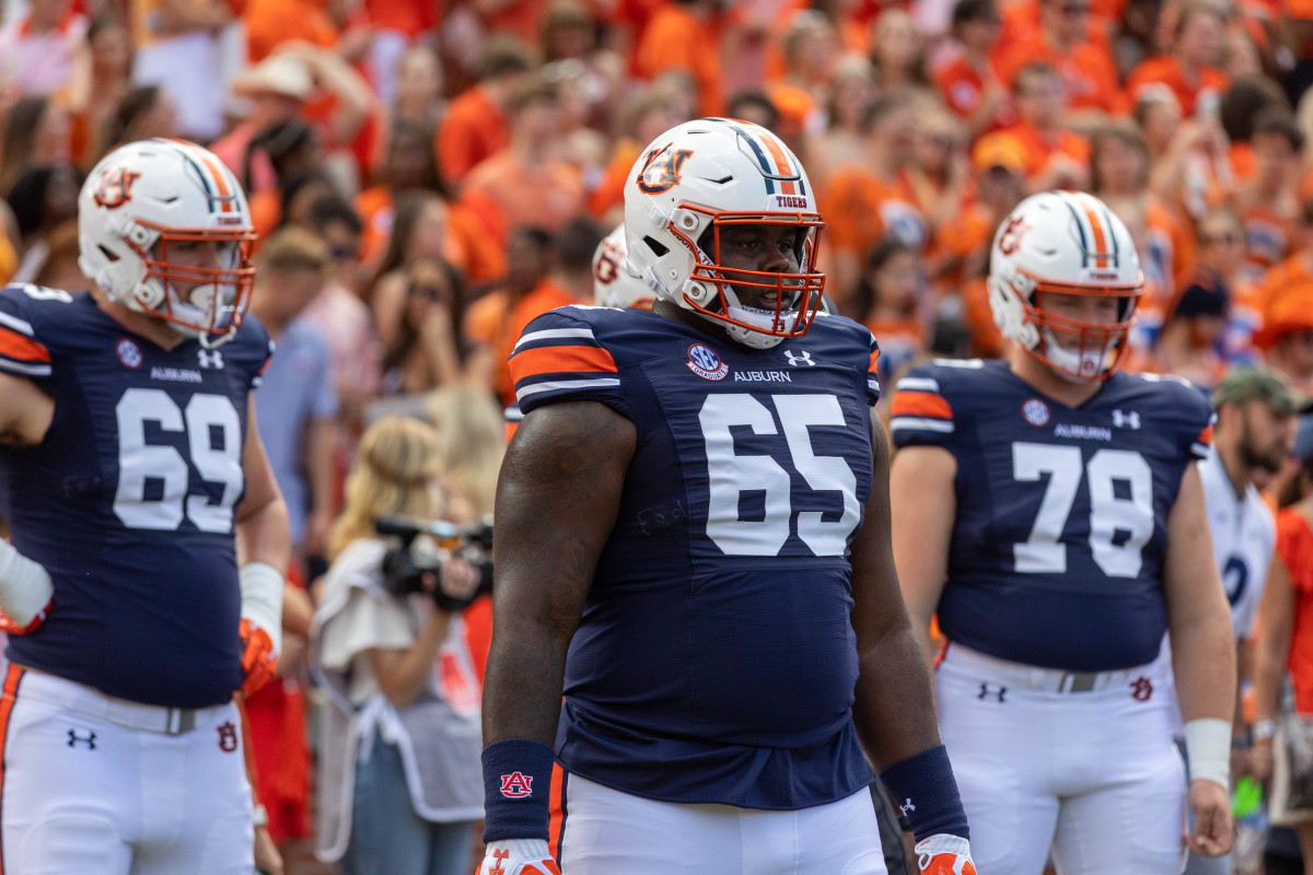 Auburn offensive lineman Alec Jackson (65) looks on during Auburn vs Penn State.