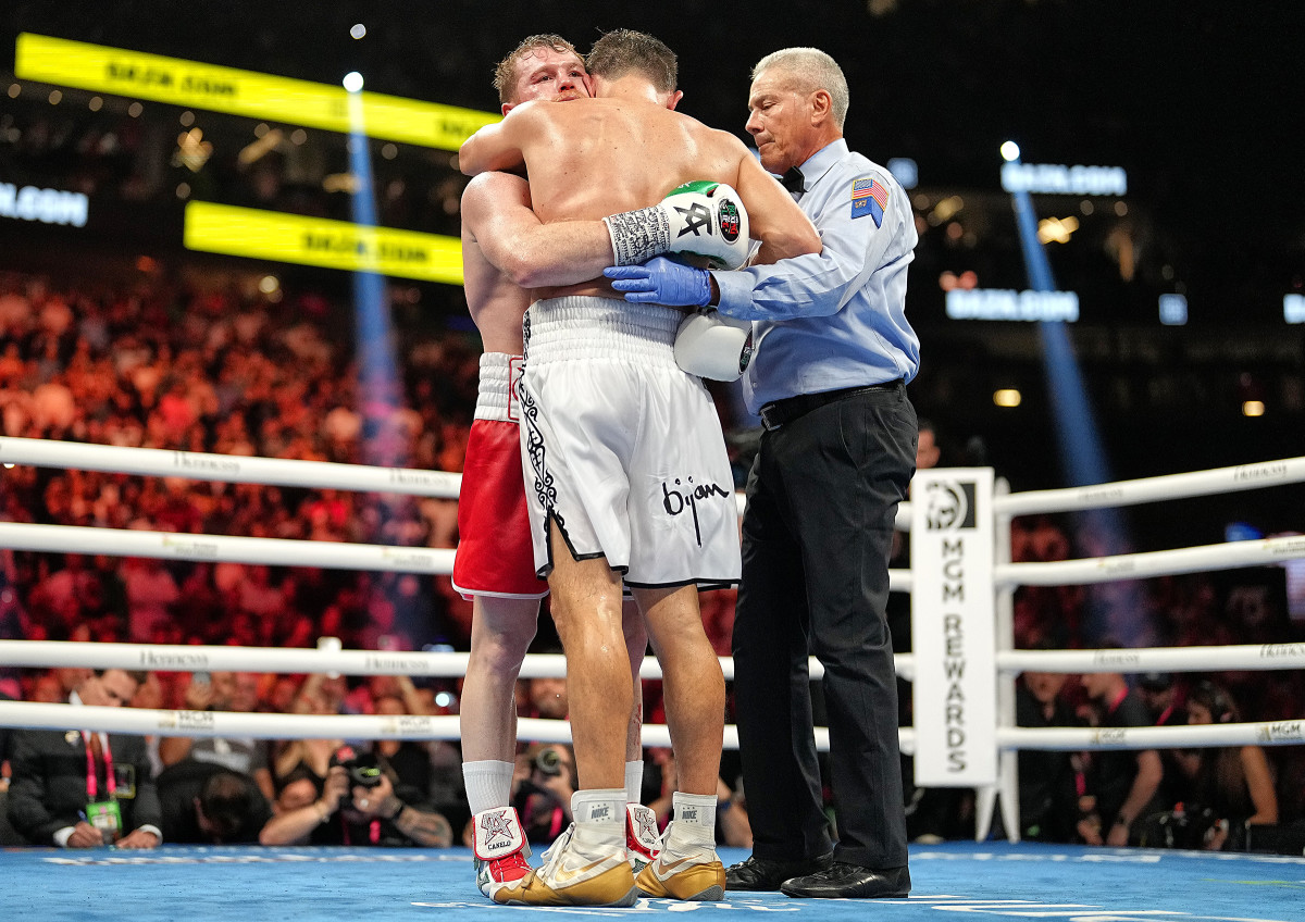 After 36 rounds in five years, Alvarez and Golovkin embrace after the unanimous decision. 
