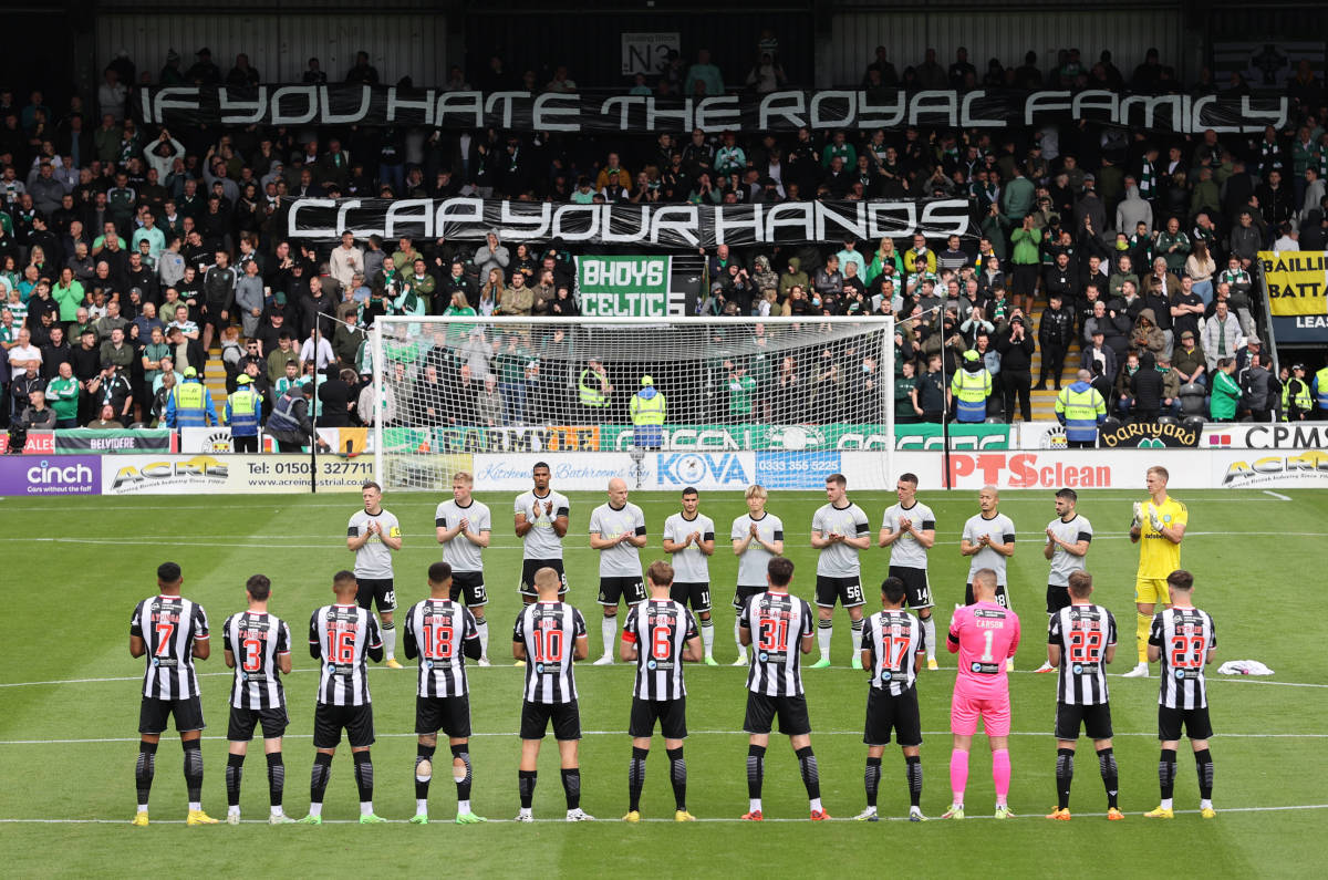 A banner reading: "If you hate the royal family clap your hands" pictured on display ahead of the Scottish Premiership match between St Mirren and Celtic in September 2022