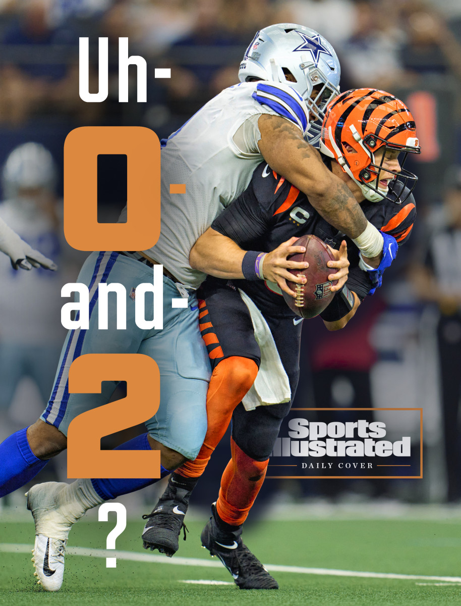 Joe Burrow takes a sack during the Bengals' loss to the Cowboys