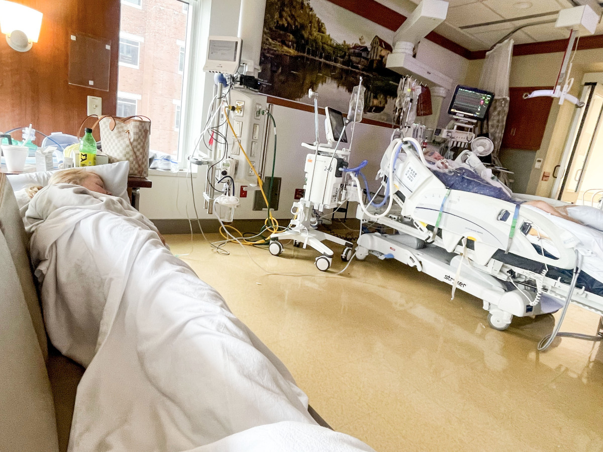 Walt Wells in the hospital after being treated for a heart attack.