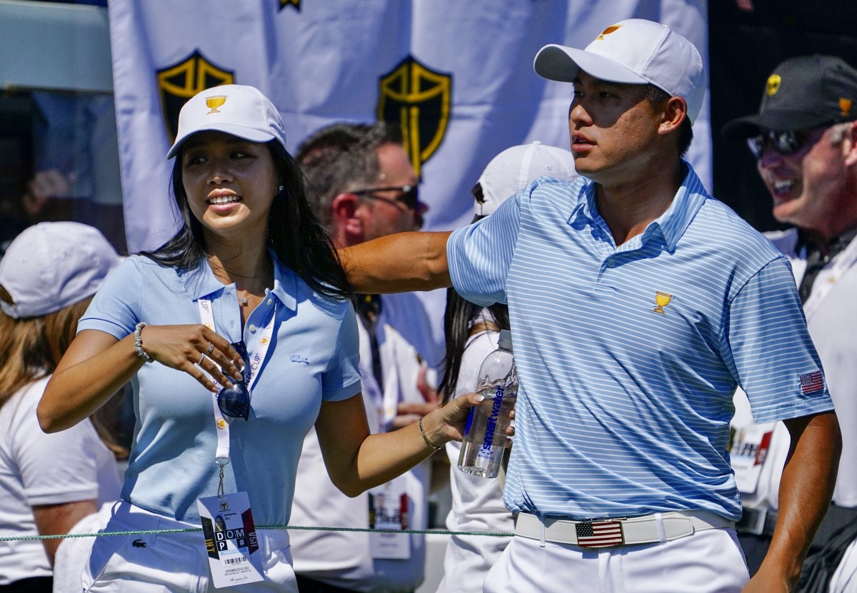 Collin Morikawa and fiancé Katherine Zhu at the Presidents Cup