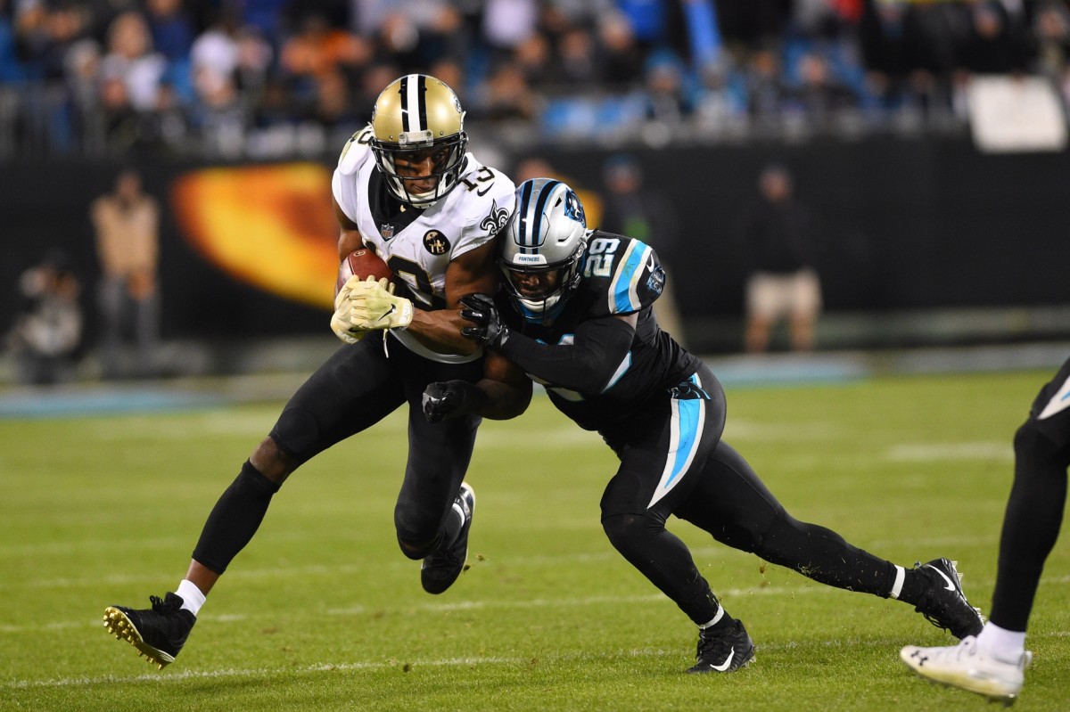 Dec 17, 2018; New Orleans Saints receiver Michael Thomas (13) after a catch against the Carolina Panthers. Mandatory Credit: Bob Donnan-USA TODAY Sports