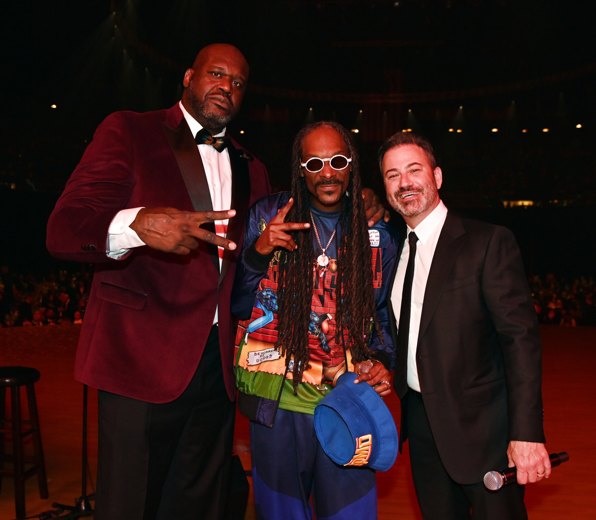 Shaq, Snoop Dogg and Jimmy Kimmel pose for the cameras at last year's event.