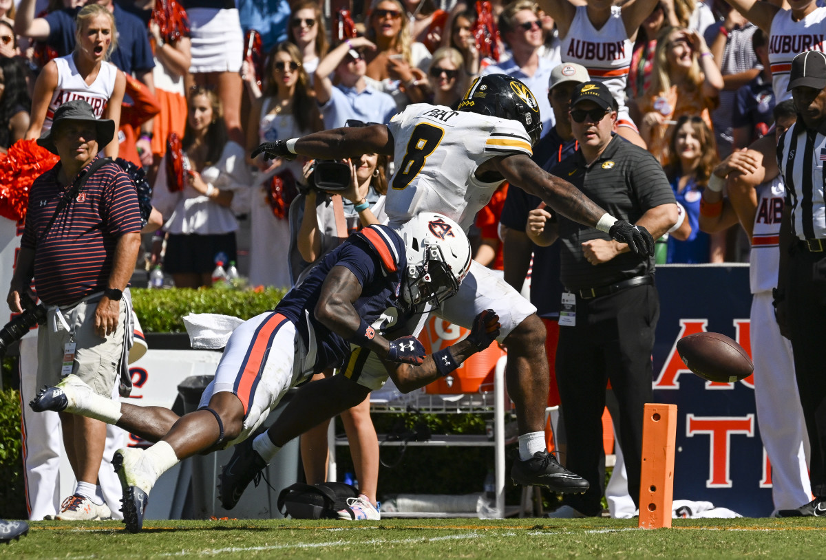 Auburn, Al, USA; Keionte Scott (6) forces fumble to win the game in overtime during the game between Auburn and Missouri at Jordan Hare Stadium. Todd Van Emst/AU Athletics